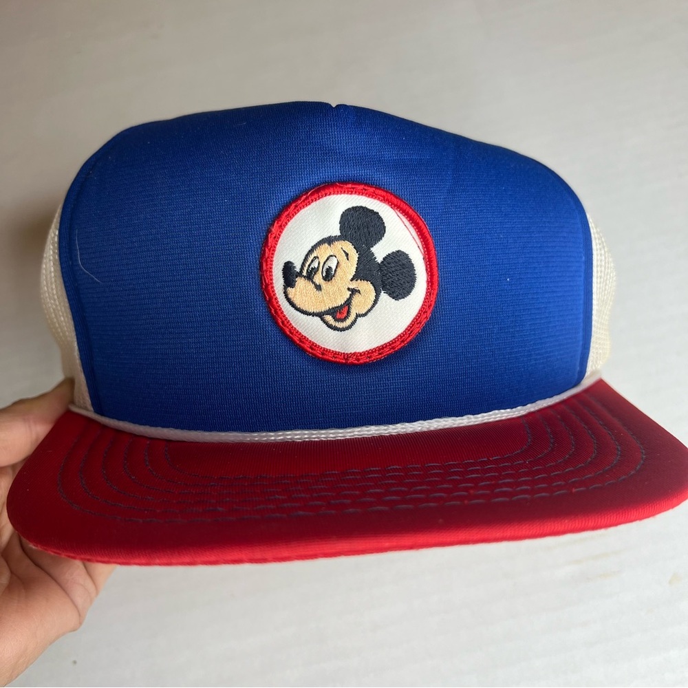 Vintage Walt Disney Mickey Mouse Patch Snapback Mesh Foam Trucker Hat 80s - Picture 2 of 11